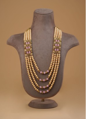 Cream And Pink Wedding Wear Mala For Men