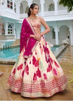 Beautiful Cream Floral Printed Chiffon Lehenga Cho