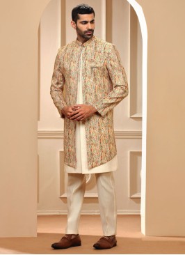 Cream Color Jacket Style Indowestern Set