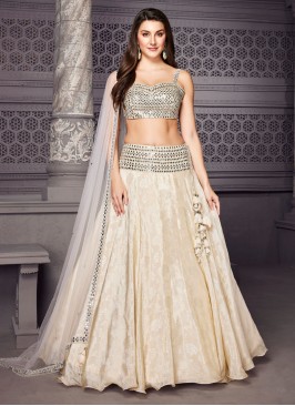 Cream Color Simple And Sober Silk Lehenga Set