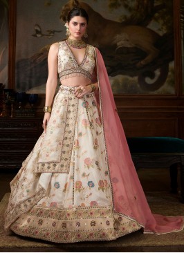 Cream Designer Silk Lehenga Choli