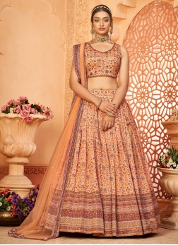 Cream Designer Silk Lehenga Choli With Dupatta