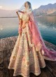 Bridal Wear Cream Heavy Embroidered Silk Lehenga Choli