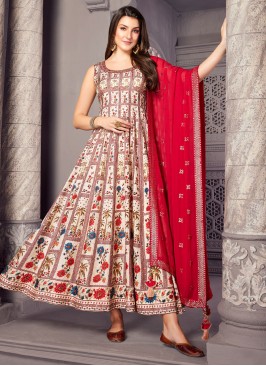 Cream Embroidered Georgette Anarkali Dress