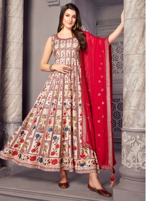 Cream Embroidered Georgette Anarkali Dress