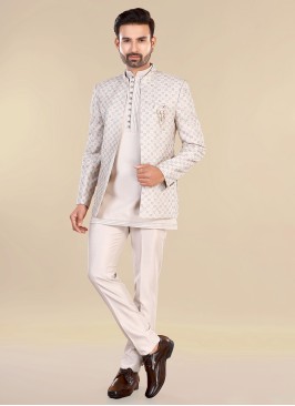 Cream Embroidered Jodhpuri Suit With Jacket