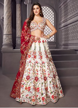 Cream Embroidered Wedding Lehenga Choli