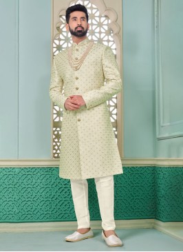 Cream Festive Wear Embroidered Indowestern Set