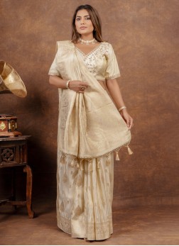 Cream Festive Wear Tissue Silk Saree For Women