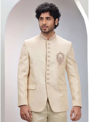 Cream Imported Fabric Jodhpuri Suit