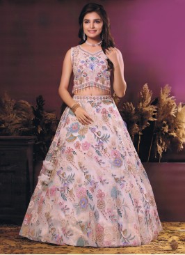 Cream Lehenga Choli Set With Sequin Embellishment