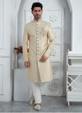 Cream Opulence Sherwani Set For Groom