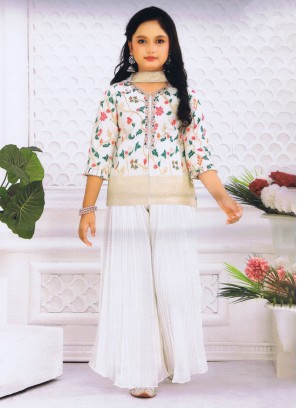 Cream Palazzo Set With Weaving Work