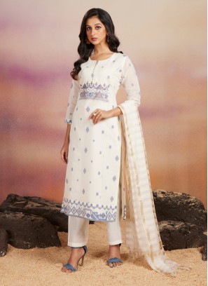 Cream Pant Style Suit With Matching Dupatta
