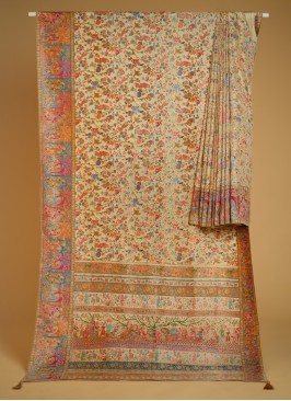Cream Pashmina Silk Traditional Woven Saree