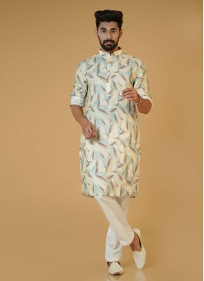 Cream Printed Readymade Kurta Pajama