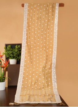 Cream Thread Embroidered Silk Dupatta