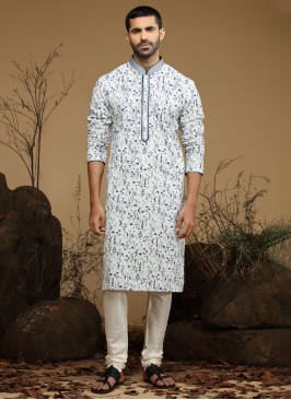 Cream Thread Embroidered Silk Kurta Pajama