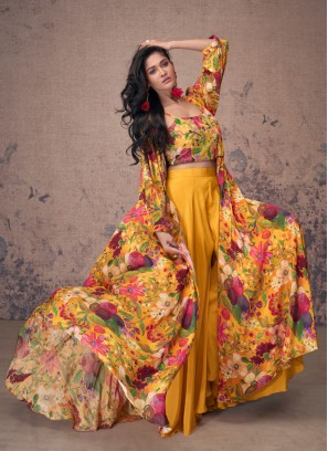 Crepe Silk Multi Color Wedding Wear Palazzo Suit WIth Jacket