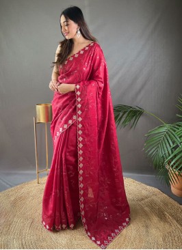 Crimson Red Silk Designer Saree