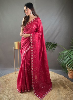 Crimson Red Silk Designer Saree