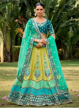 Silk Yellow Green Wedding Wear Embroidered Lehenga Choli