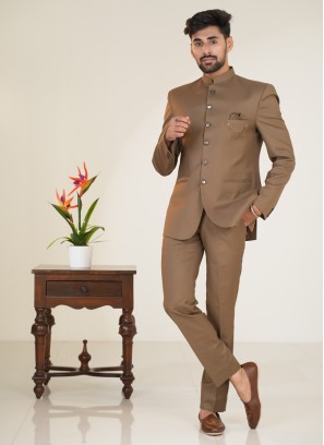 Dark Beige Jodhpuri Suit For Men