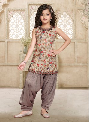 Dark Beige Silk Festive Wear Salwar Style Suit