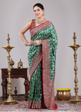 Dark Green Banarasi Silk Saree For Festive Radiance