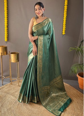 Dark Green Festive Wear Silk Saree