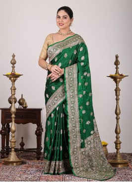 Dark Green Traditional Crepe Silk Saree For Wedding
