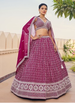 Dark Magenta Chiffon Sequins Embroidered Lehenga C