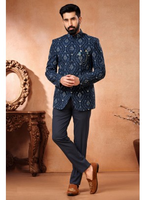 dark navy blue jodhpuri suit with embroidered detail 53361