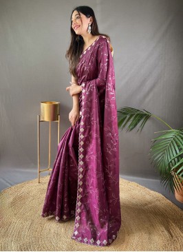 Dark Purple Festive Wear Silk Saree