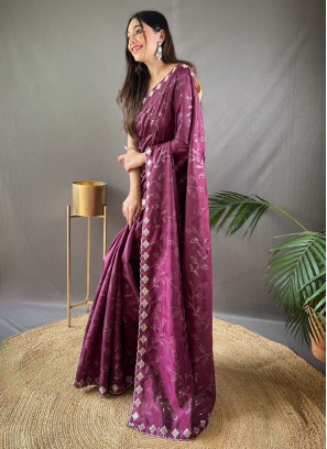 Dark Purple Festive Wear Silk Saree