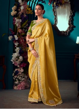 Dark Yellow Woven Festival Wear Banarasi Saree