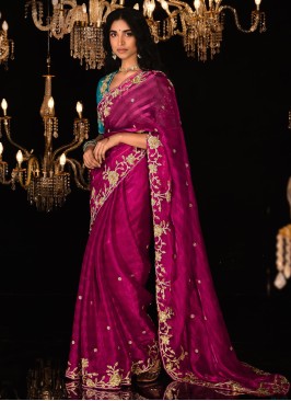 Classic Magenta In Shimmer With Blouse Material