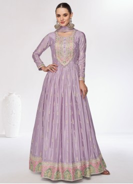 Lilac Anarkali In Chinon Silk With Dupatta