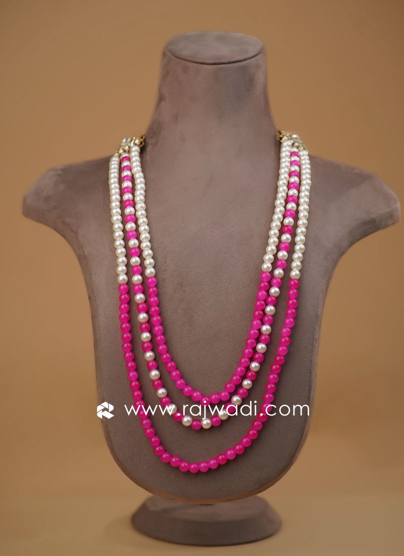 Deep Pink And White Pearl Layered Mala