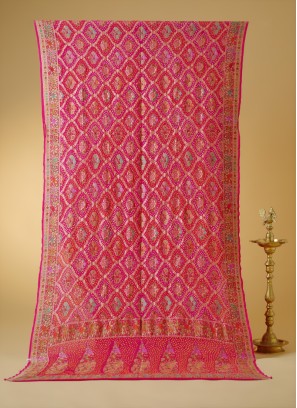 Deep Pink Khadi Chiffon Classic Saree