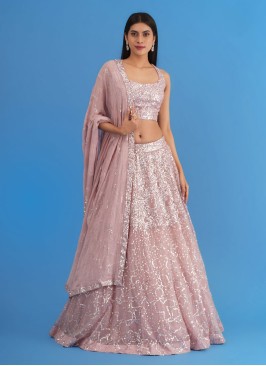 Delightful Baby Pink Sequins Embroidered Lehenga Choli