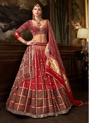 Stunning Rust And Maroon Velvet Designer Bridal Lehenga Choli