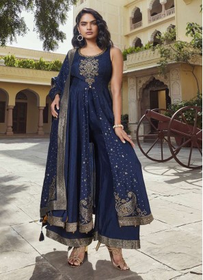 Designer Blue Readymade Palazzo Suit