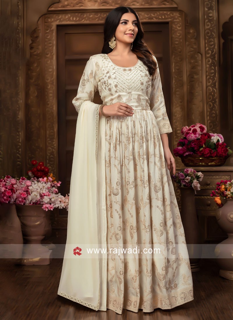 Cream and gold sales anarkali