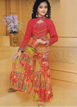 Designer Geometric Print Silk Sharara Set