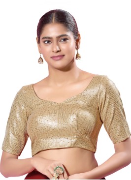 Designer Golden Cream Silk Readymade Blouse