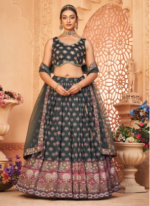 Designer Dark Gey Colored Sequins Embroidery Lehenga Choli