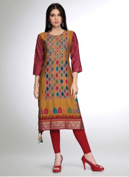 Designer Kurti In Muslin Silk With Fancy Print