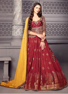 Designer Maroon Chiffon Lehenga Choli