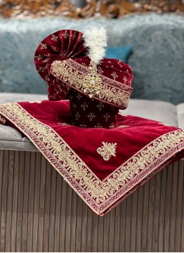 Designer Maroon Color Safa And Dupatta Set